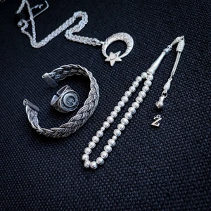 Vip Kehribar Bakır Tesbih Bileklik Kolye Yüzük Erkek Takı Seti Ayarlanabilir Yüzük Kolye Bileklik