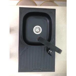 Gralux Evye Siyah Granit Desen Kaplamalı Sağ Damlalıklı 43.5 x 86 cm Ölçülerinde Paslanmaz Evye