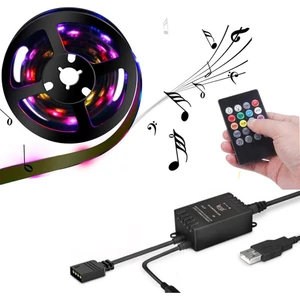 5V USB 100CM Rgb Şerit LED 3 Çipli SMD5050-30LED Ses Sensörlü Kumandalı
