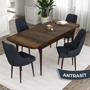Concept Ram Serisi  Barok Ahşap Desen 80X132 Açılabilir Yemek Masası Takımı 4 Sandalye