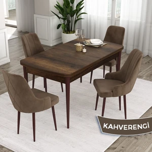 Concept Ram Serisi  Barok Ahşap Desen 80X132 Açılabilir Yemek Masası Takımı 4 Sandalye