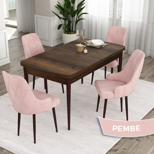 Concept Ram Serisi  Barok Ahşap Desen 80X132 Açılabilir Yemek Masası Takımı 4 Sandalye