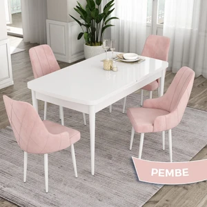 Concept Ram Serisi 80X132 Açılabilir Beyaz Yemek Masası Takımı 4 Babyface Kumaş Sandalye