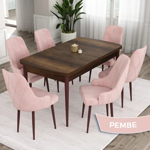 Concept Ram Serisi  Barok Ahşap Desen 80X132 Açılabilir Yemek Masası Takımı 6 Sandalye