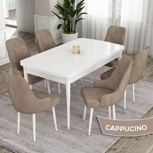 Concept Ram Serisi 80X132 Açılabilir Beyaz Yemek Masası Takımı 6 Babyface Kumaş Sandalye
