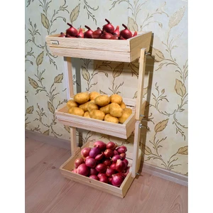 Barış Dizayn Doğal Ahşap Patates Soğan Kasası 3 Katlı Mutfak Rafı Mutfak Sepeti Çok Amaçlı 75CM