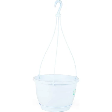 ToXA 1,7 Litre Askılı Makrome Saksı Beyaz Tabaklı Safir Plastik Tavan Askı Parlak Çiçek Saksısı