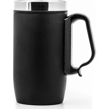 Thermohis Çift Katman Kauçuk Taban 250ML Mat Siyah Kulplu Paslanmaz Çelik Küçük Termos Bardak Mug