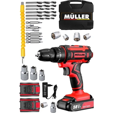 Müller Germany X-Torq 58 V 8 Ah Çift Metal Şanzıman Çift Akülü Vidalama Matkap 27 Parça