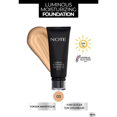 Note Cosmetics NOTE 03 Medium Beige Luminous Moisturizing Fondöten SPF 15 Yüksek Kapatıcılık ve