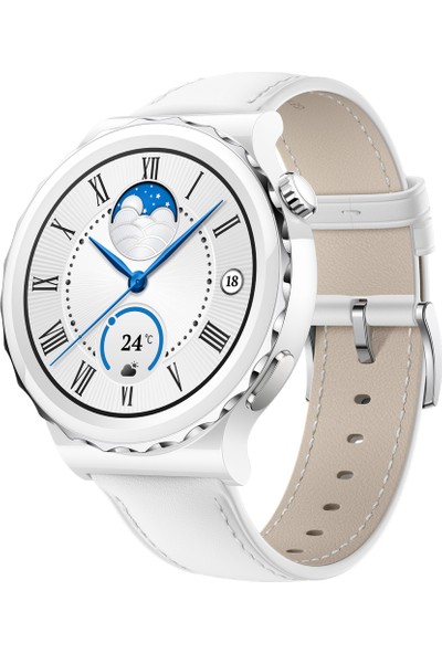 Huawei Watch Gt3 Pro 43MM Seramik Kasa - Beyaz Deri