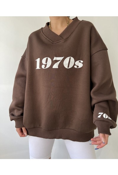 Mai 1970S Kahverengi Oversize Unisex Sweatshirt