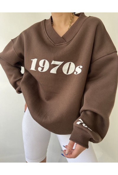 Mai 1970S Kahverengi Oversize Unisex Sweatshirt