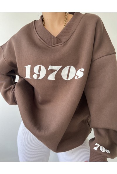 Mai 1970S Kahverengi Oversize Unisex Sweatshirt