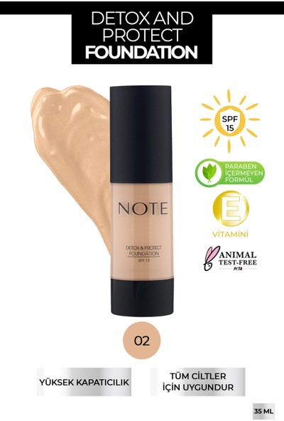Note Detox & Protect Fondöten Canlandırıcı Etki 02 Natural Beige