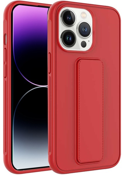 Apple iPhone 14 Pro Max Kapak Standlı El Tutacaklı Silikon Kılıf - Kırmızı