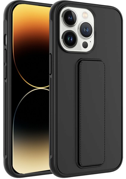 Apple iPhone 14 Pro Kapak Standlı El Tutacaklı Silikon Kılıf - Siyah