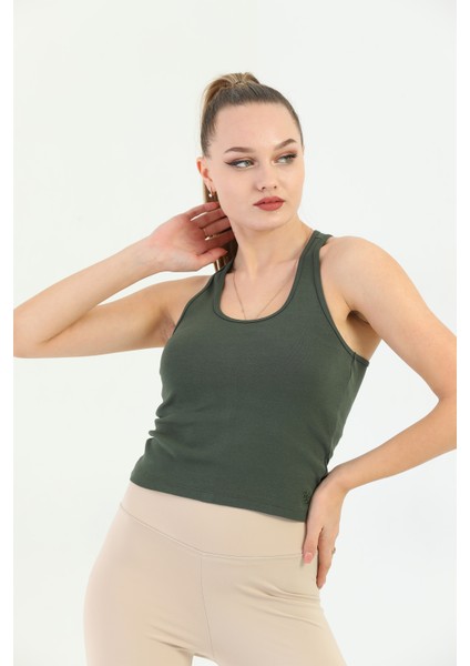 Haki Çapraz Askılı Slim Fit Ribana Kadın Atlet fiyatları