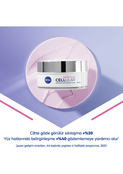 Cellular Expert Filler Yoğun Gündüz Bakım Yüz Kremi 50ml,Hyaluronik Asit ve Folik Asit, SPF15 Güneş Koruması