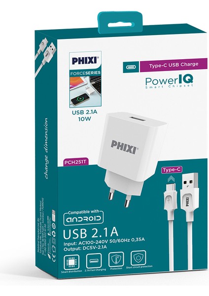 Force QCH251T Type-C USB Power Iq 10W / 2.1A Kablolu Şarj Cihazı
