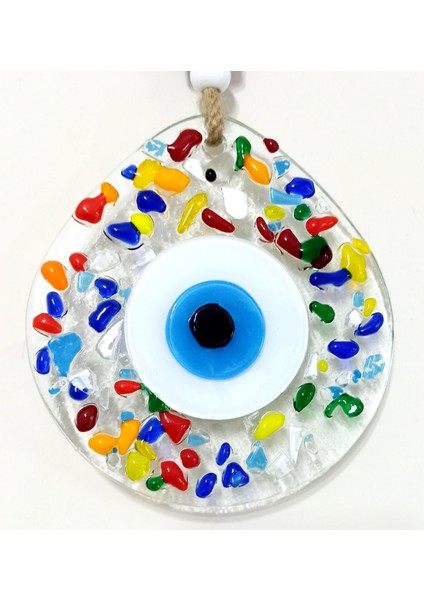 Gökkuşağı Renklerinde Nazar Boncuklu Damla Model Şeffaf Cam Duvar Süsü fiyatları