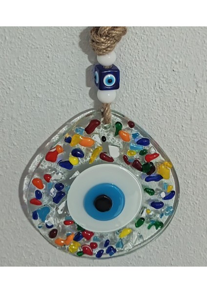Gökkuşağı Renklerinde Nazar Boncuklu Damla Model Şeffaf Cam Duvar Süsü modelleri