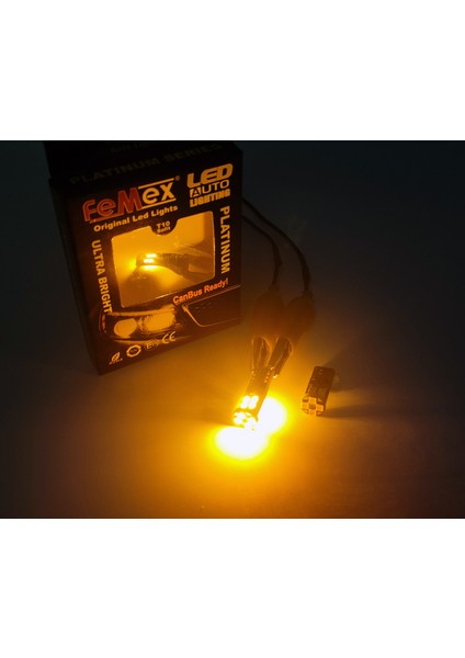 T10 3030 Chip 12Ledli 650Lumen Turuncu Led Ampul Aktif Canbus