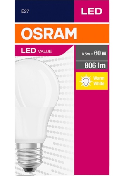 Led Value 8;5W Sarı Işık E-27 806lm Ampul