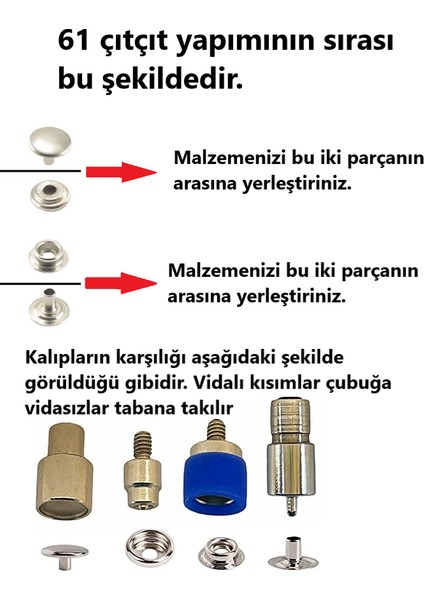 15MM Paslanmaz Çıtçıt Yapım Seti - Aparatlar, Biz ve 50 Adet Paslanmaz Mont Çıtçıt