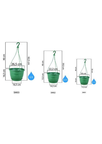 1,7 Litre Askılı Makrome Saksı Vişne Tabaklı Safir Plastik Tavan Askı Parlak Çiçek Saksısı No1