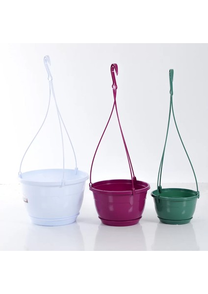 1,7 Litre Askılı Makrome Saksı Vişne Tabaklı Safir Plastik Tavan Askı Parlak Çiçek Saksısı No1