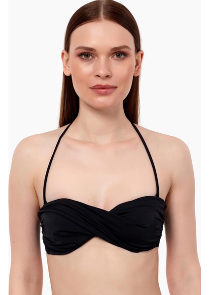 63508 Siyah Burgu Straplez Bikini Üstü