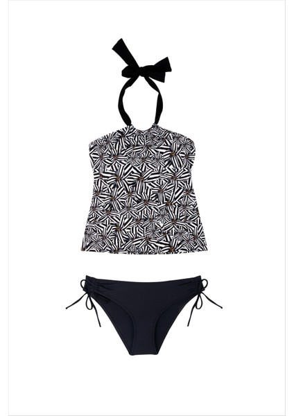 40660 Siyah Çiçek Desenli Tankini