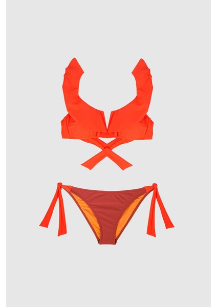 5400 Kiremit Fırfırlı Bikini Takımı fırsatları