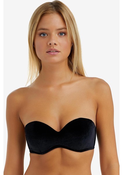 2051 Siyah Kadife Straplez Sütyen