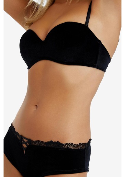 2051 Siyah Kadife Straplez Sütyen modelleri