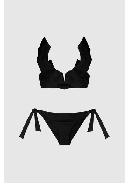 5400 Siyah Fırfırlı Bikini Takımı