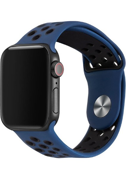 Apple Watch Ultra Delikli Spor Silikon Kordon 49mm KRD-02 NO25 Mavi - Siyah