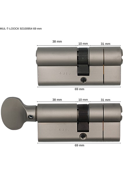 Mul-T-Lock Mtl 300 Bilyalı Ikiz Barel Set N.saten Bilister 3 Anahtar ( 69 mm 31X38 - 31X38T )