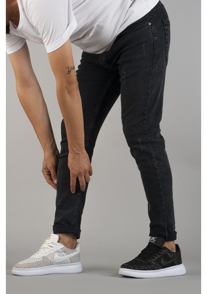 Erkek Slim Fit Dar Kesim Tırnaklı Kot Pantolon Füme modelleri