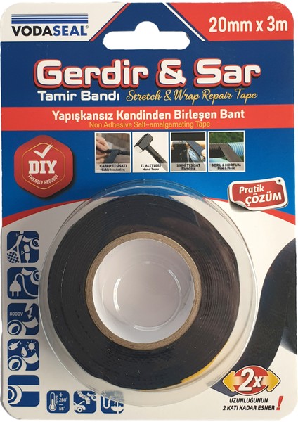 Gerdir & Sar Tamir Bandı, Uzunluğunun 2 Katı Kadar Esner 20mm X 3m - Siyah