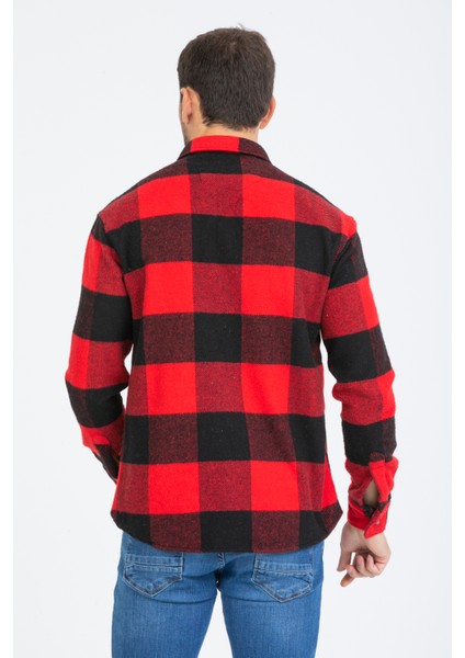 Erkek Kırmızı-Siyah Oversize Kareli Ekoseli Pamuklu Kalın Kumaş Oduncu Ceket Gömlek indirimleri