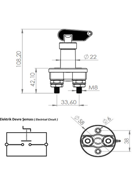 Marin Tip Akü Devre Kesici Şalter IP66 - 12V 24V 150A
