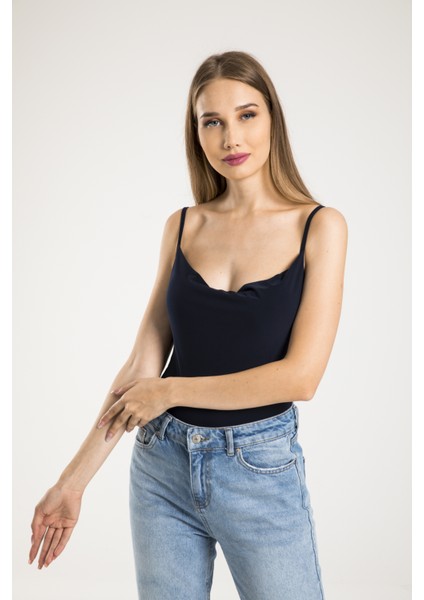 Lacivert Degaje Yaka Askılı Bodysuit fiyatları