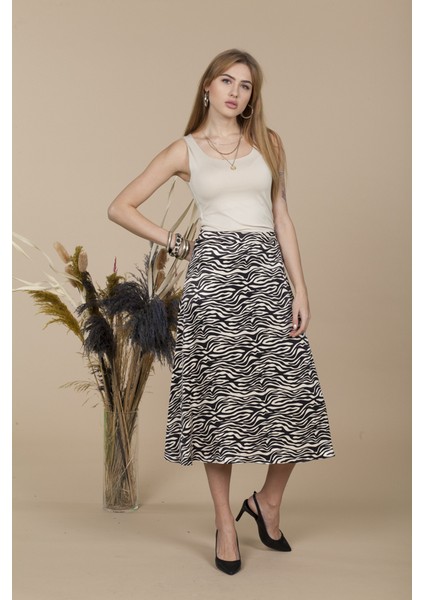 Bej Zebra Desen Maxi Saten Etek
