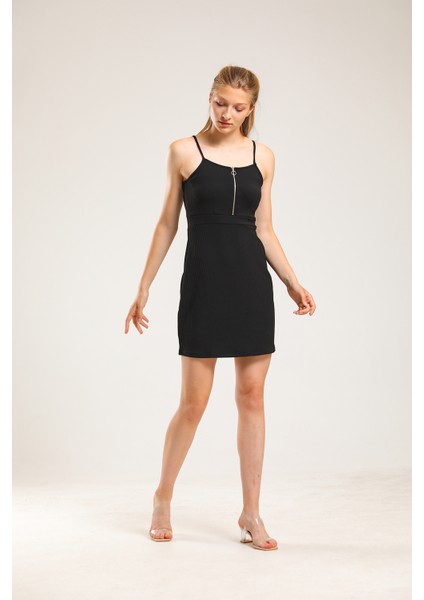 Siyah Askılı Fermuar Detaylı Elbise fiyatları