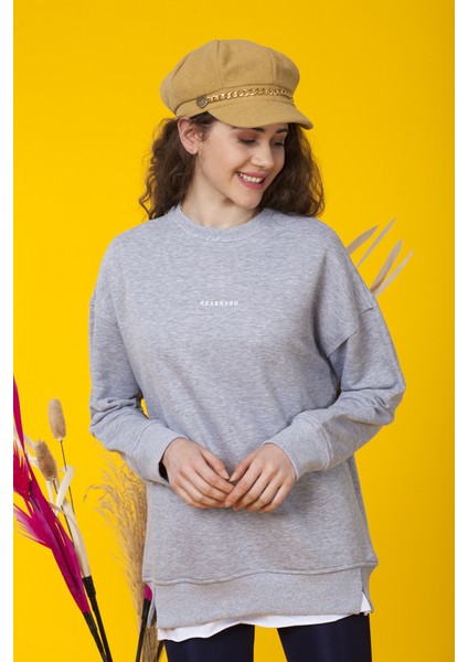 Gri Bisiklet Yaka Sweatshirt