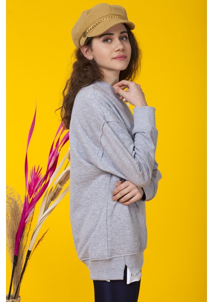 Gri Bisiklet Yaka Sweatshirt modelleri