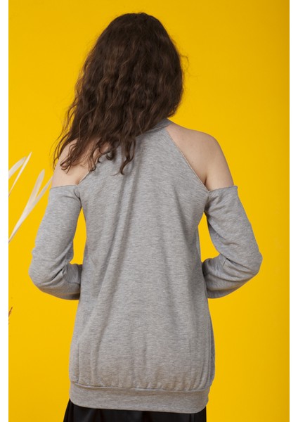 Gri Omuz Pencereli Sweetshirt fırsatları
