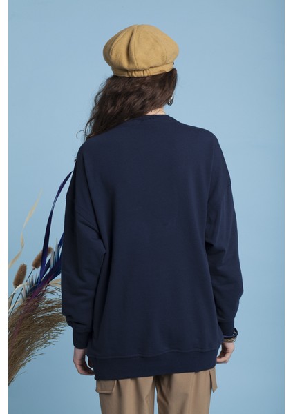 Lacivert Bisiklet Yaka Sweatshirt
